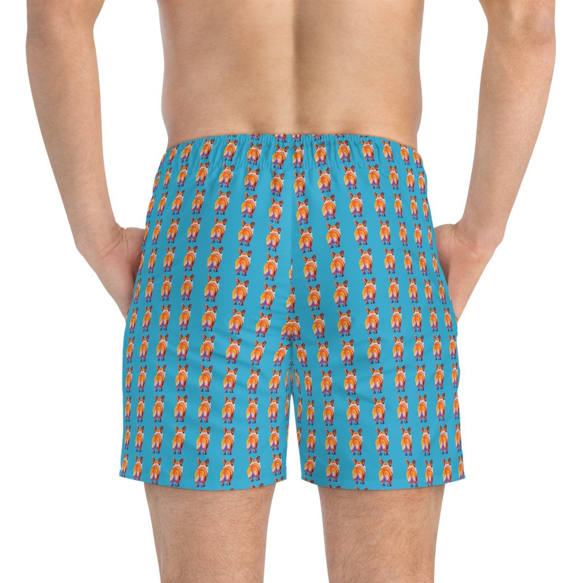Corgi Butt Stripes Artistic Portrait - Blue Corgi Swim Trunks