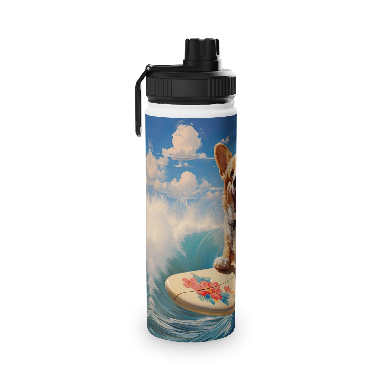 Cowabunga Corgi - Water Bottle with Sport Lid