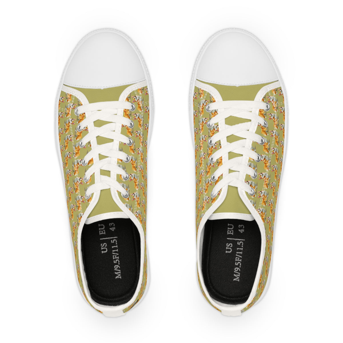 The Queen's Corgi Companion Repeater Pattern Men's Low Top Casual Khaki Canvas Sneakers