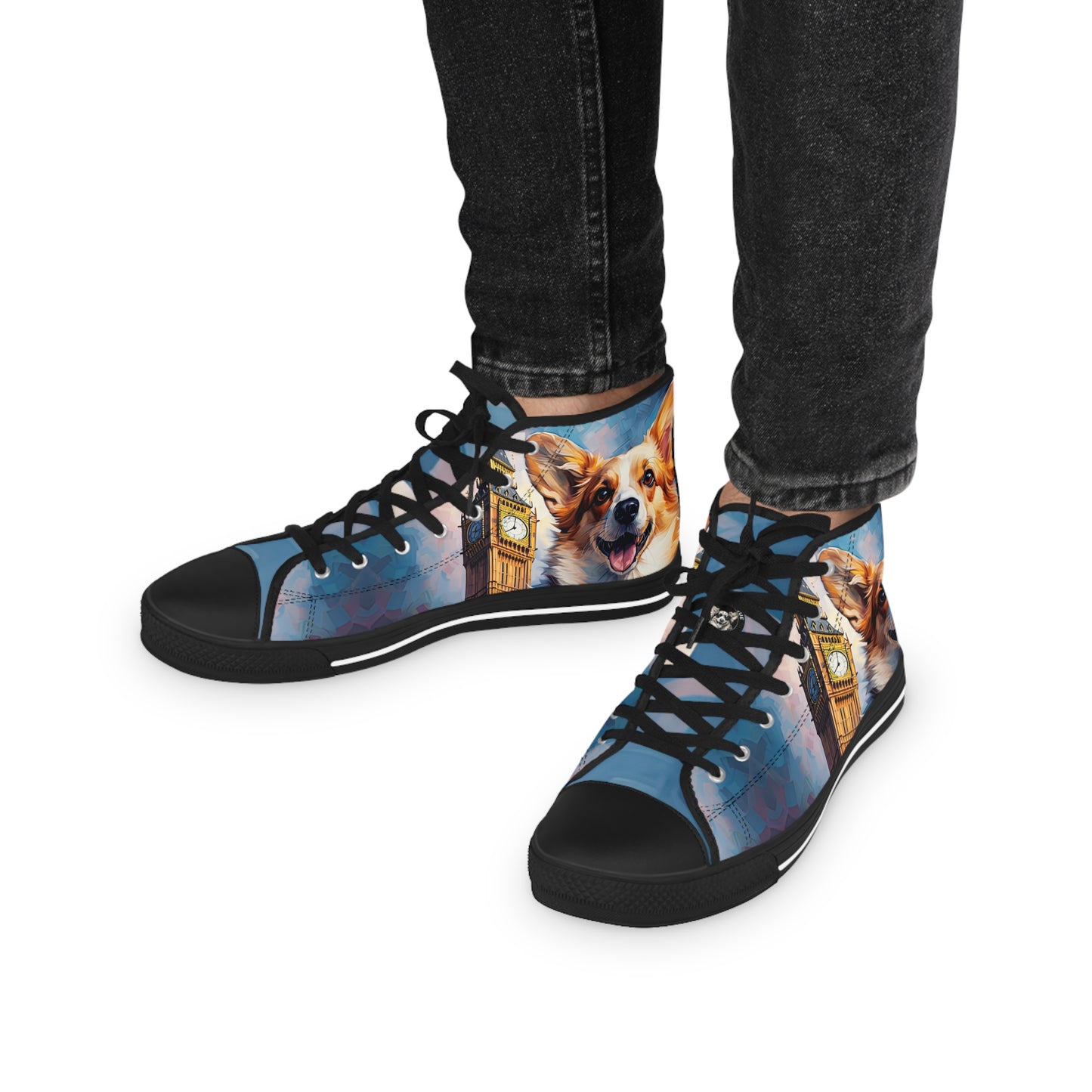 Corgi & Big Ben in London Men's High Top Casual Canvas Sneakers