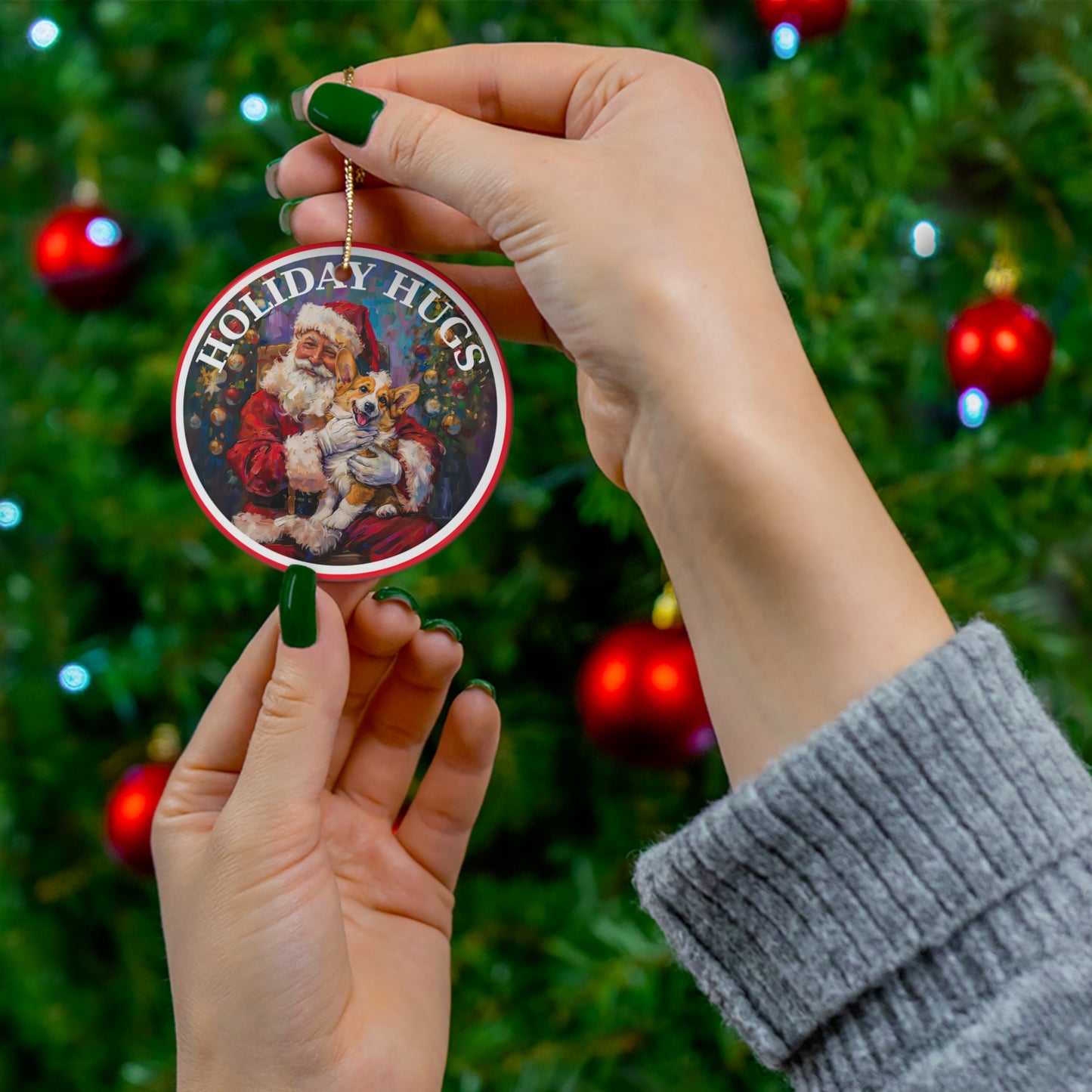 Holiday Hugs - Ceramic Ornament