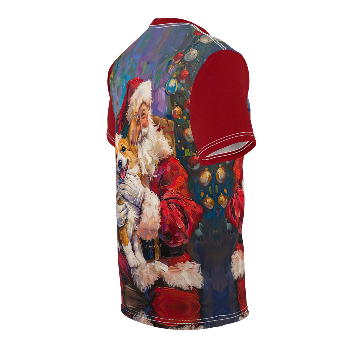 Corgi Wishes & Santa Claus Dreams Unisex Bold Fashion Tee - Christmas Corgi with Rudolph Red Sleeves