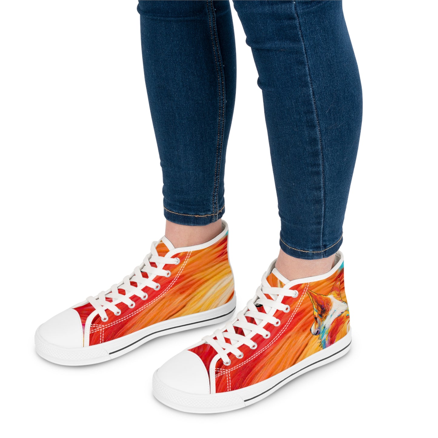 Peekaboo Corgi Vibrant Artistic Women's High Top Casual Canvas Sneakers