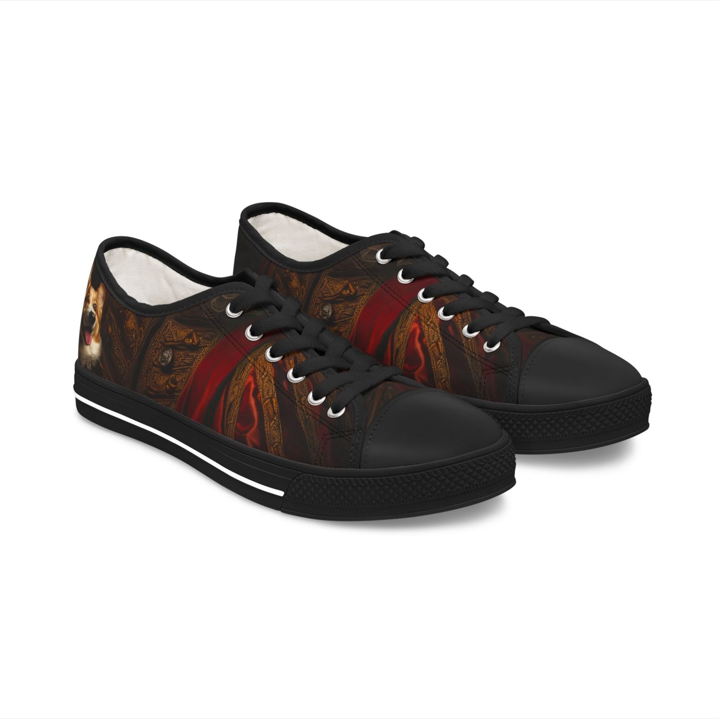 Renaissance Corgi Artistic Gothic Red Cloak Women's Low Top Casual Canvas Sneakers
