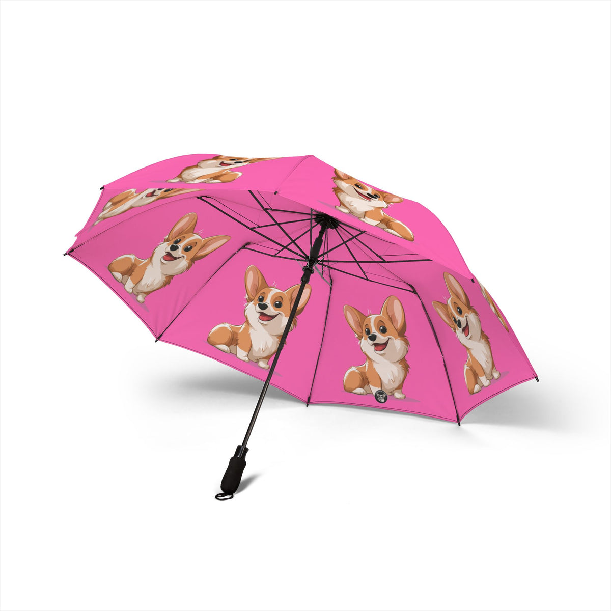Cute Corgi Puppy Animation Foldable Umbrella — Pink Corgi Travel Parasol