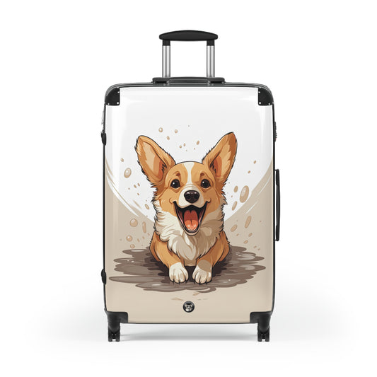 Corgi Cuteness Anime Suitcases – Beige & White Luggage for Corgi Lovers