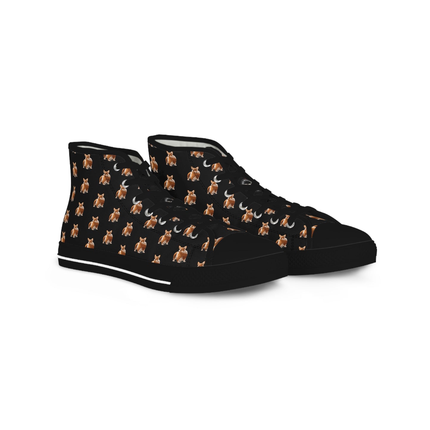 Corgi Contempt Mosaic Pattern Men's High Top Casual Black Canvas Sneakers