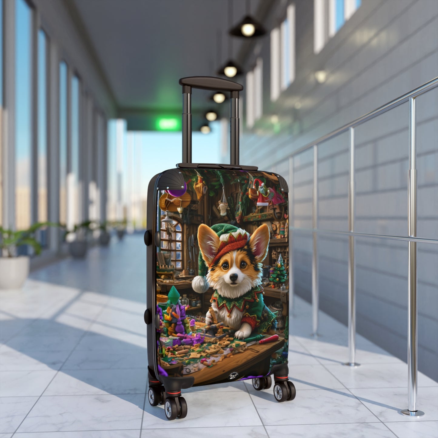 Santa's Little Helper Christmas Corgi Elf Suitcases — Festive Holiday Rolling Luggage
