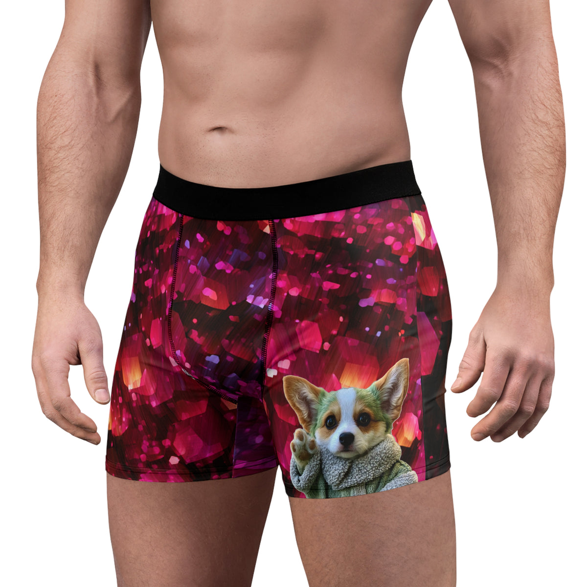 Baby Corgi Star Warrior Boxer Briefs - Black Red & Purple Galaxy Glitter Underwear