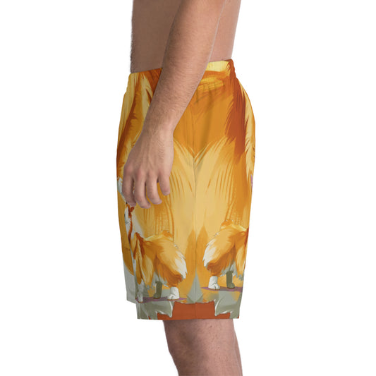The Queen's Corgi Companion Board Shorts - Multicolor Corgi Swimsuit