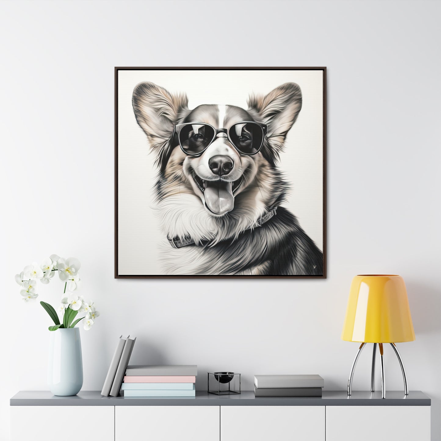 Corgi Cool - Framed on Canvas