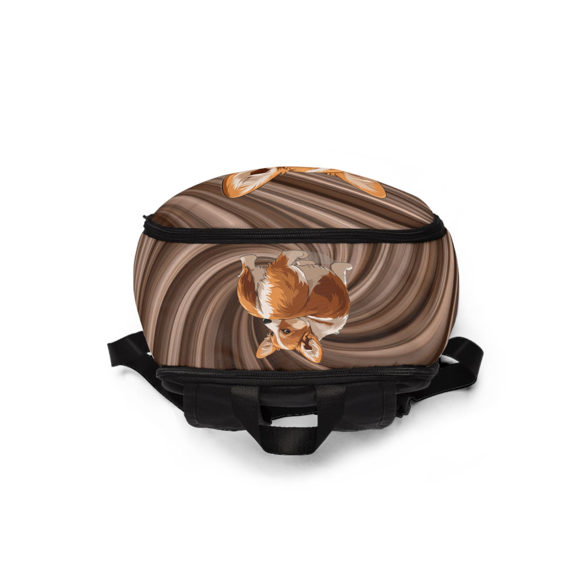 Butt What? Talk To The Butt Contemptuous Corgi Backpack — Cool Corgi Swirling Brown Rucksack