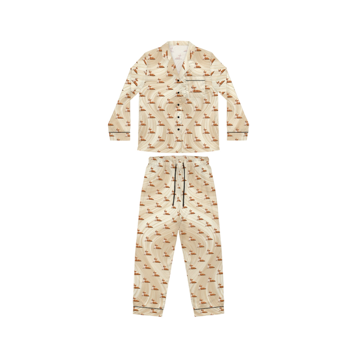 Giddy Sploot Silky Pajamas - Creamy Champagne Corgi Loungewear
