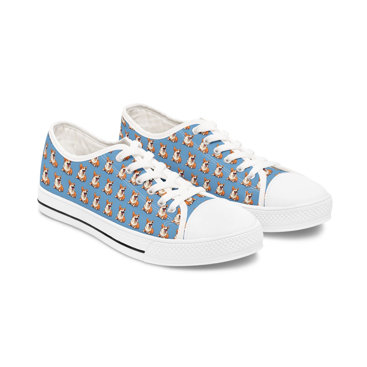 Comical Corgi Mosaic Pattern Women’s Low Top Casual Blue Canvas Sneakers