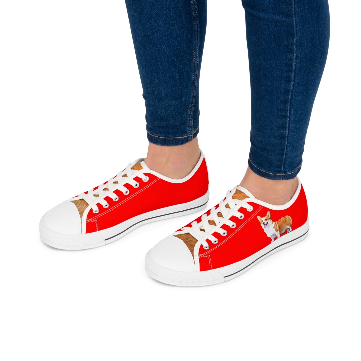 Best in Show Corgi Portrait Women's Casual Low Top Sneakers on Red Canvas