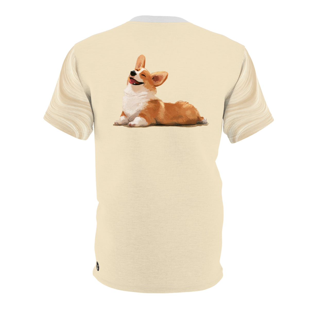 Giddy Sploot Bold Fashion Tee - Creamy Champagne with a Sleeve Swirl Graphic T-Shirt