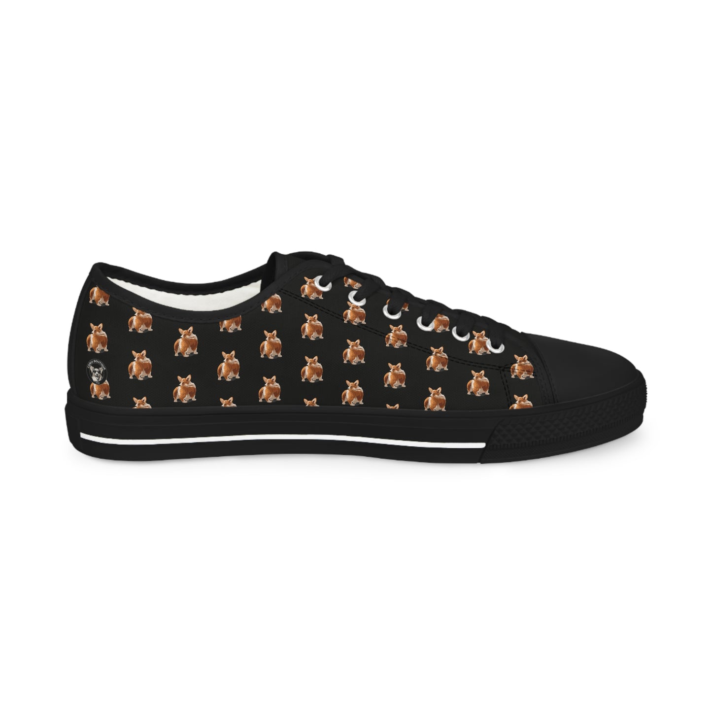 Corgi Contempt Mosaic Pattern Men’s Low Top Casual Black Canvas Sneakers