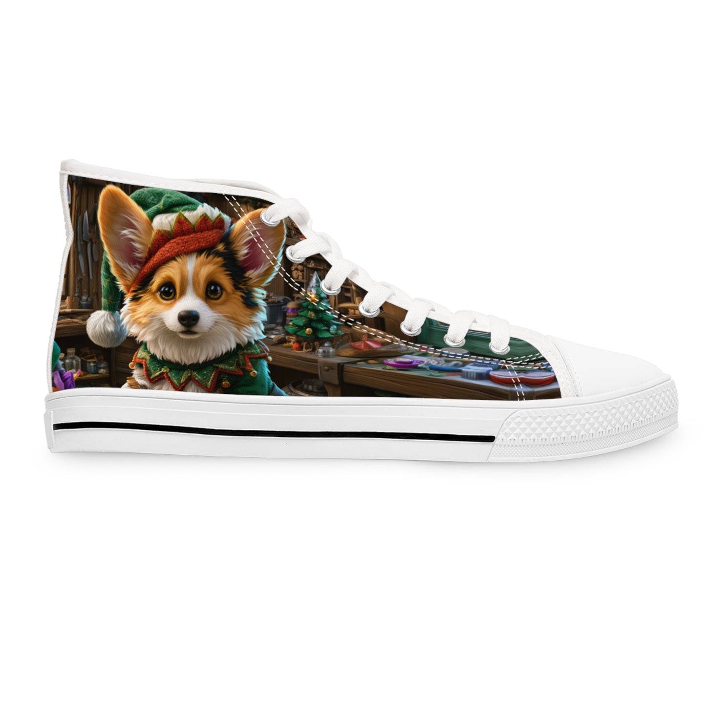 Santa's Little Helper Holiday Elf High-Tops — Festive Corgi Women's Sneakers