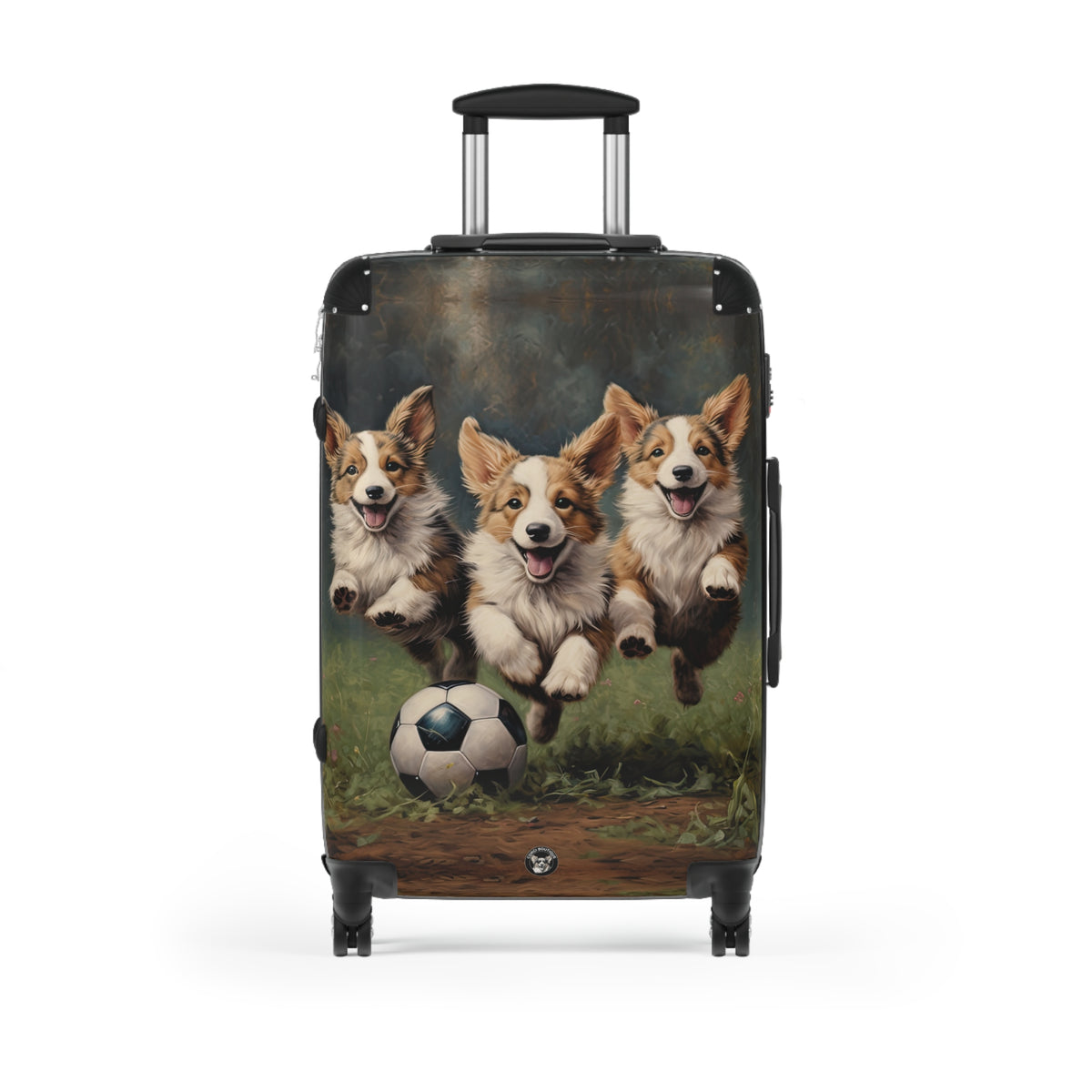 Corgi Puppies Pouncing On The Pitch Suitcases – Soccer Theme Corgi Rolling Luggage