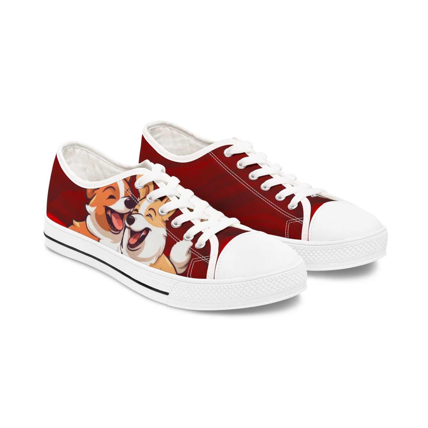 Best Mates Cute Cartoon Corgis Women's Low Top Casual Canvas Red Sneakers
