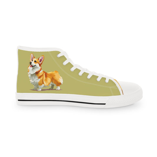 Classic Queen's Corgi Artistic Illustration Men's Casual Khaki Canvas Sneakers
