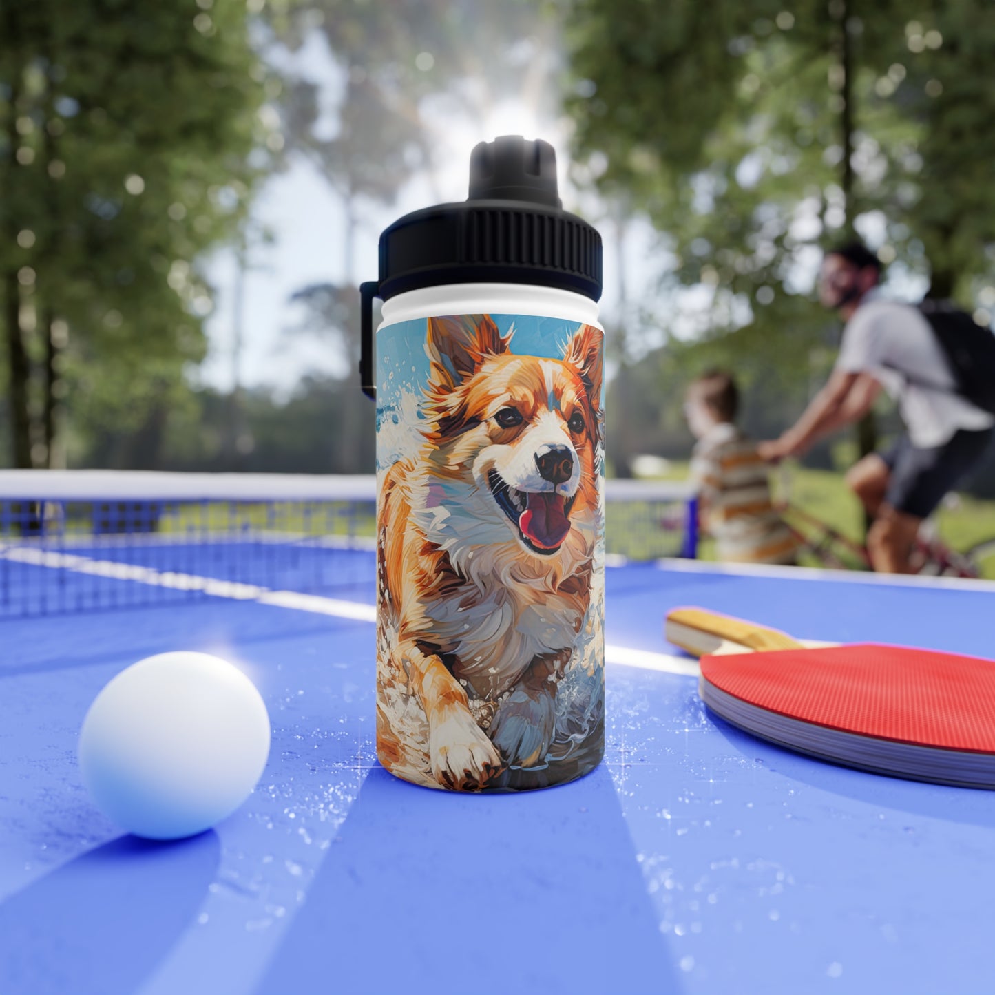 Coastal Corgi - Water Bottle with Sport Lid