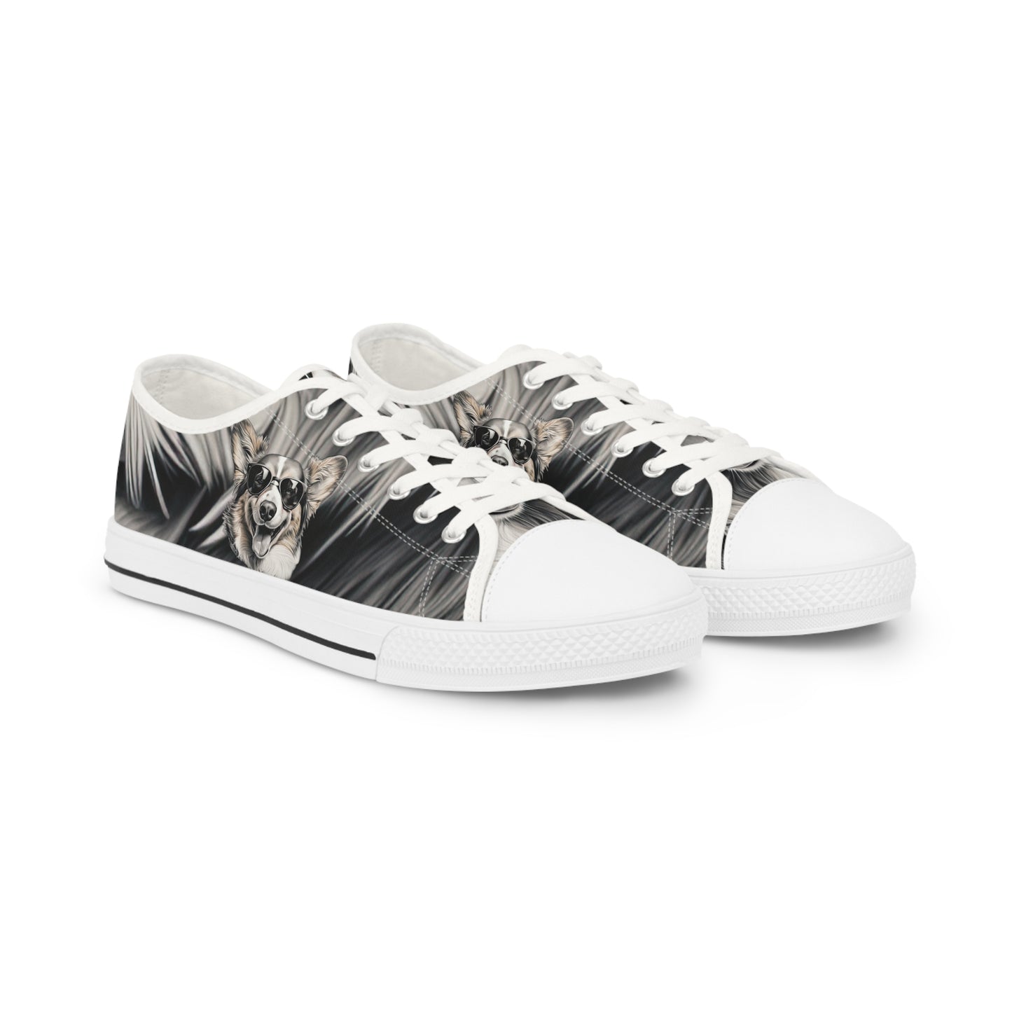 Corgi Cool Portrait in Shades Men's Low Top Casual Canvas Sneakers