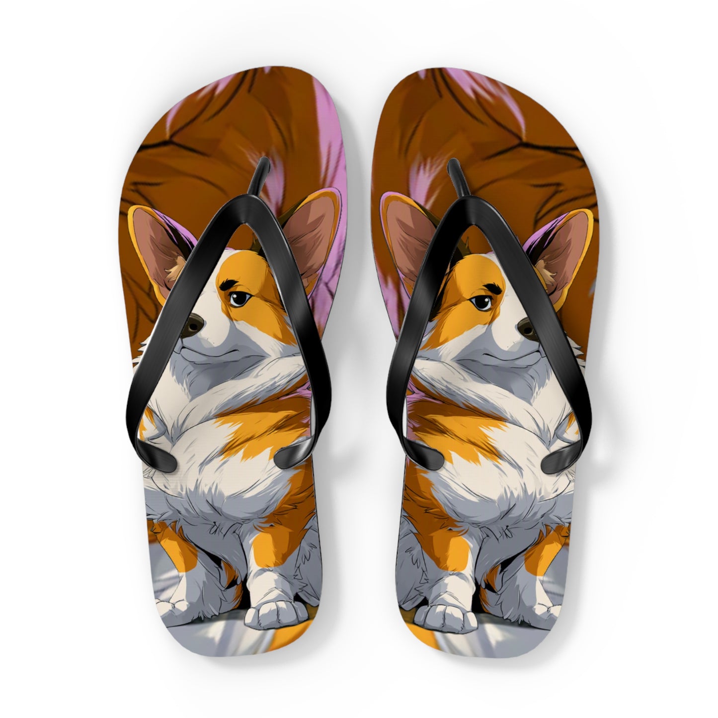 Boss Dog Corgi  Artistic Unisex Flip Flops — Cool Corgi Sandals for the Dog Beach or Anywhere