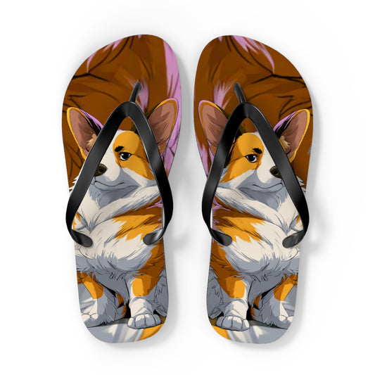 Boss Dog Corgi  Artistic Unisex Flip Flops — Cool Corgi Sandals for the Dog Beach or Anywhere