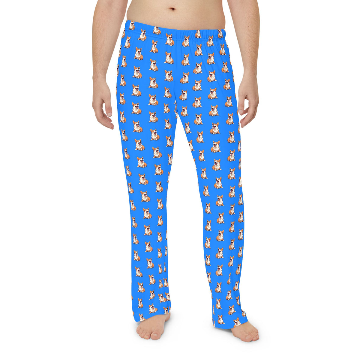 Comical Corgi All Smiles Repeater Pattern Men's Blue Lounge Pants