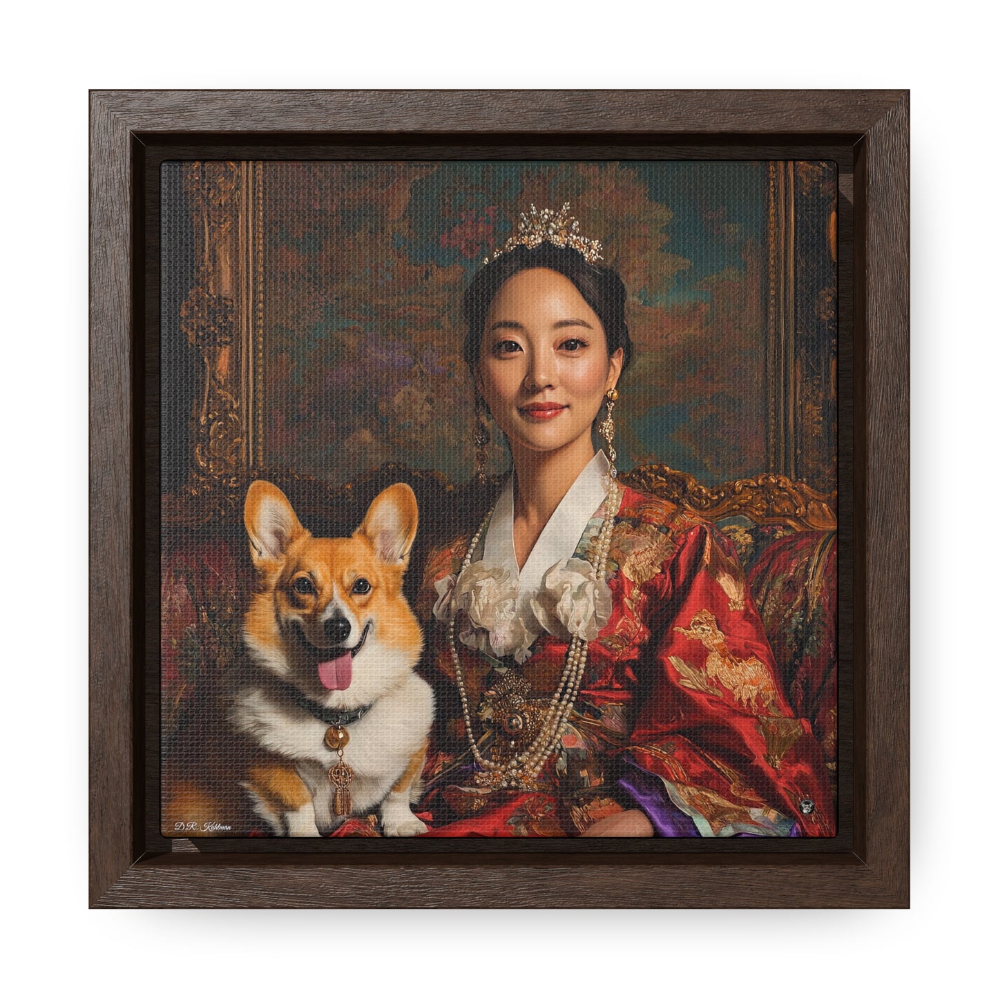 Korean Corgi Queen - Framed on Canvas