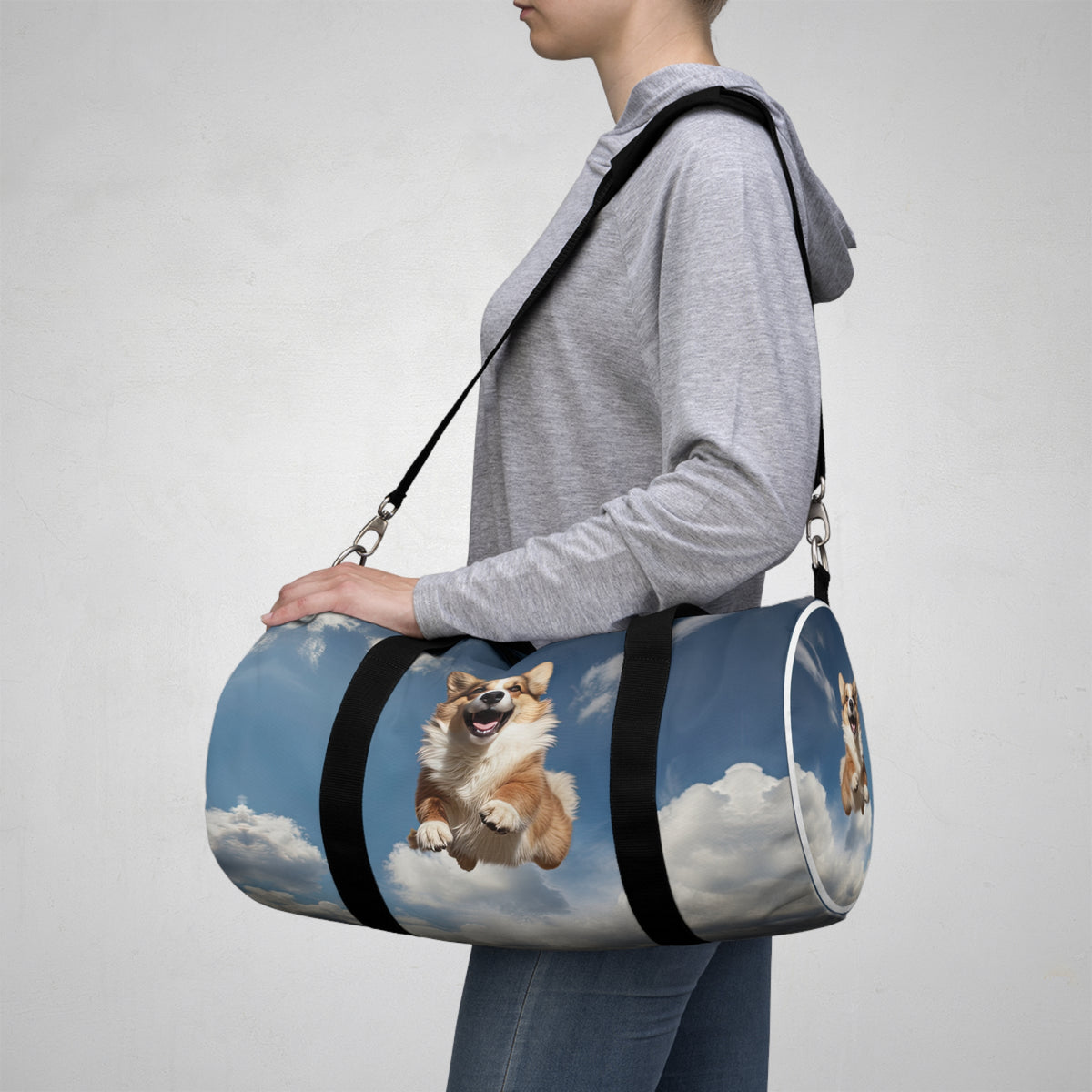 Super Corgi in the Sky Duffel Bag - Flying Corgi Hero Blue Travel Gym Bag