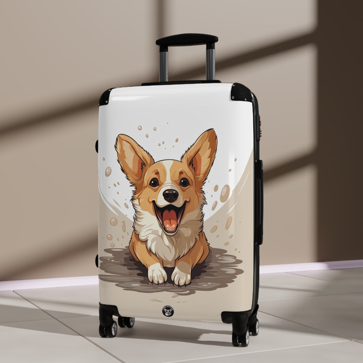 Corgi Cuteness Anime Suitcases – Beige & White Luggage for Corgi Lovers