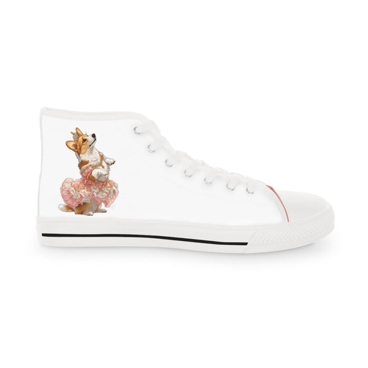 Princess Corgi Men's High Top Casual White & Rose  Sneakers