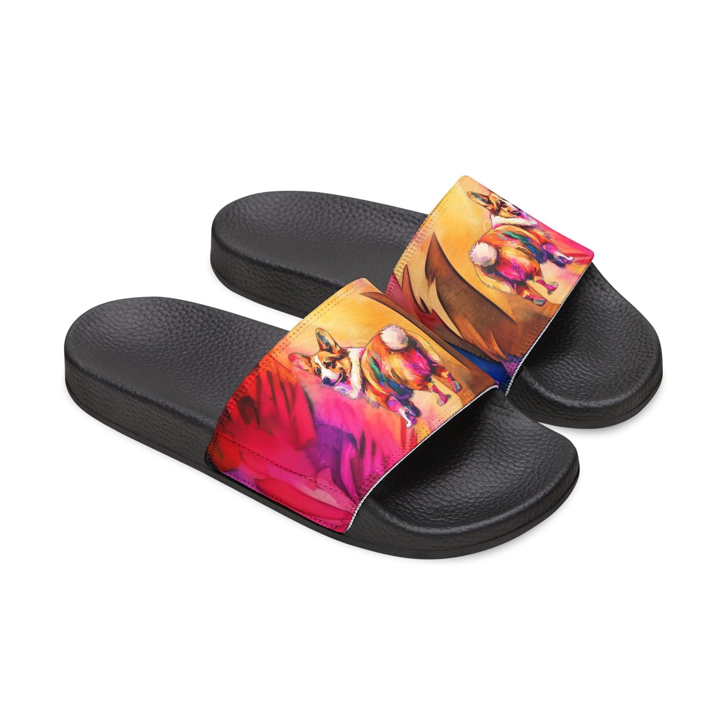 Corgi Pop Art Paint Splash Men's Multicolor Slide Sandals - Casual Pool & Beach Slides
