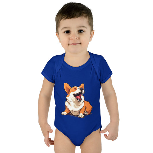 Comical Corgi All Smiles Infant Bodysuit in Blue or Pink