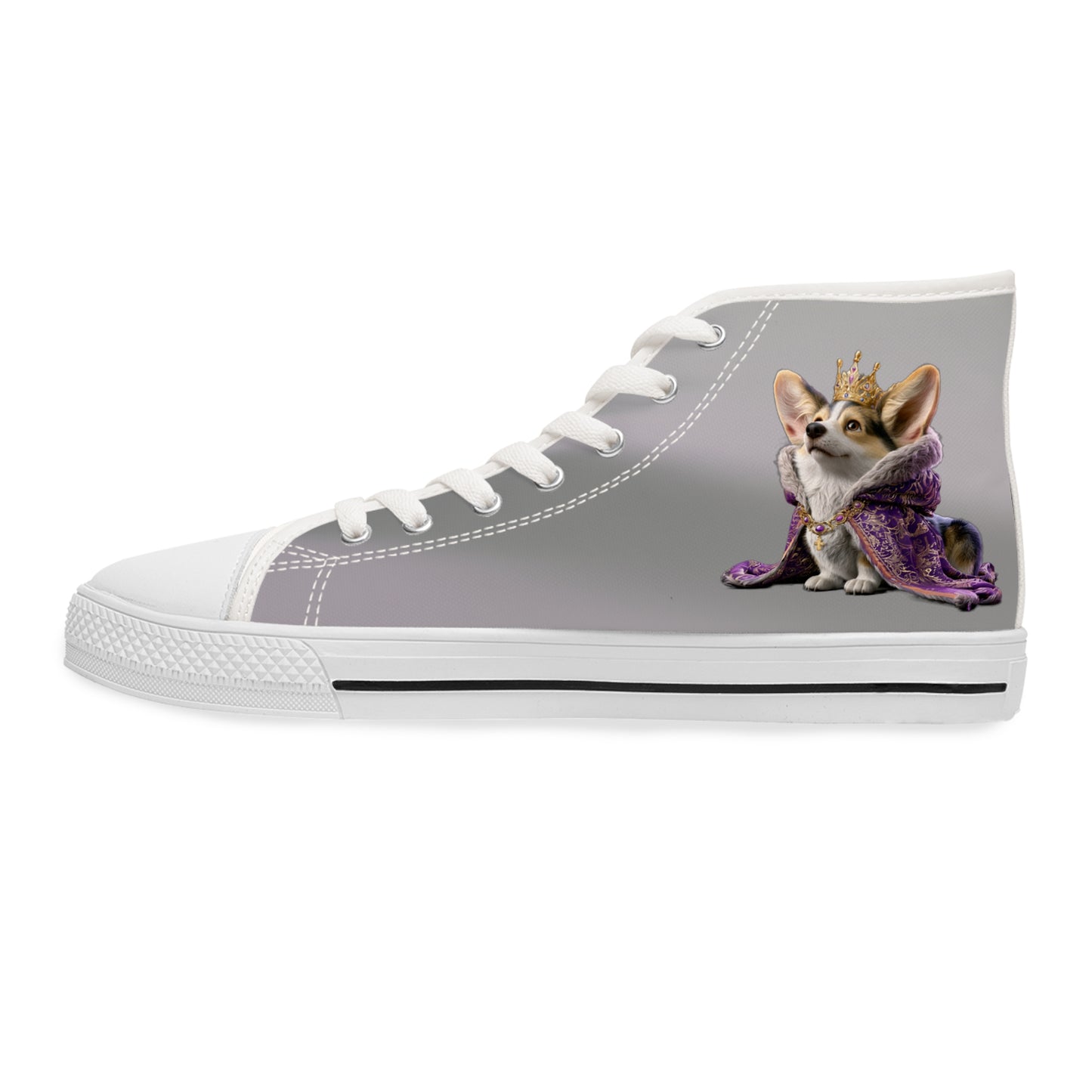 King Pup Cute Corgi Face Women's High Top Casual Gray Canvas Sneakers