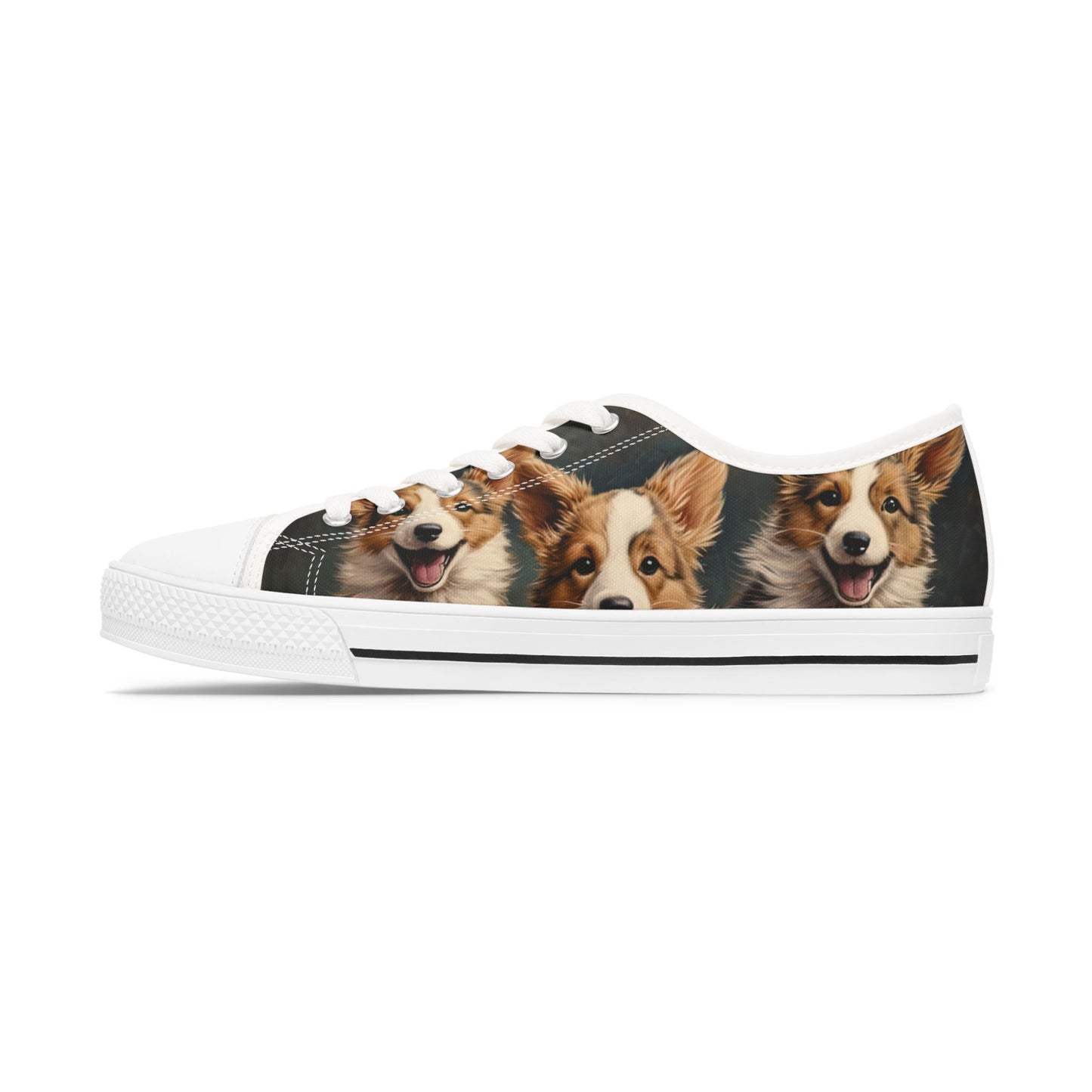 Corgi Pouncing Print Women's Low Top Casual Canvas Sneakers