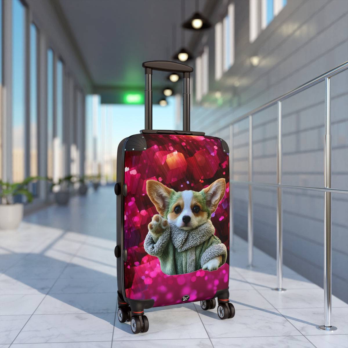 Baby Corgi Star Warrior Suitcases – Red Black & Purple Galaxy Glitter Luggage
