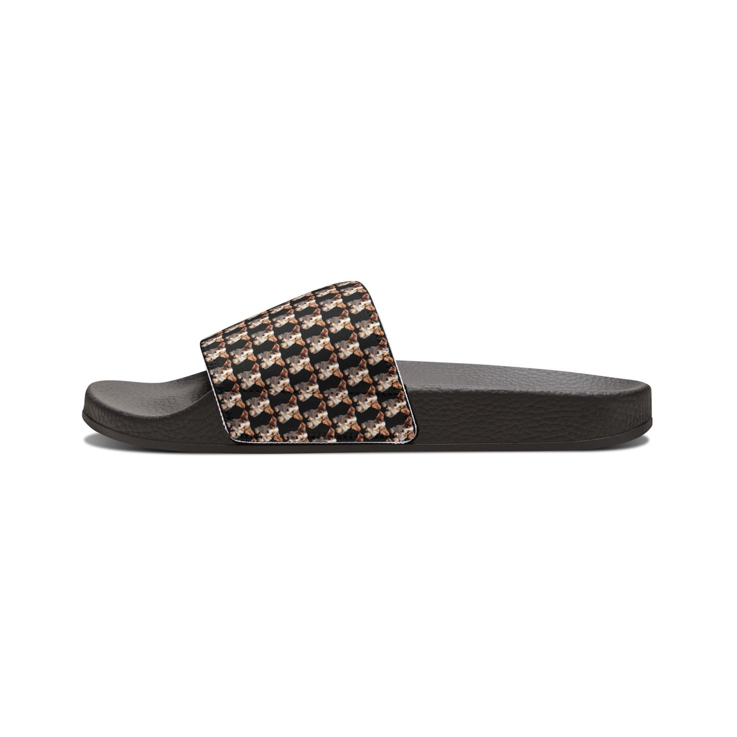 Puppy Corgi Portrait Mosaic Women's Casual Black Slide Sandals - Pool & Beach Slides