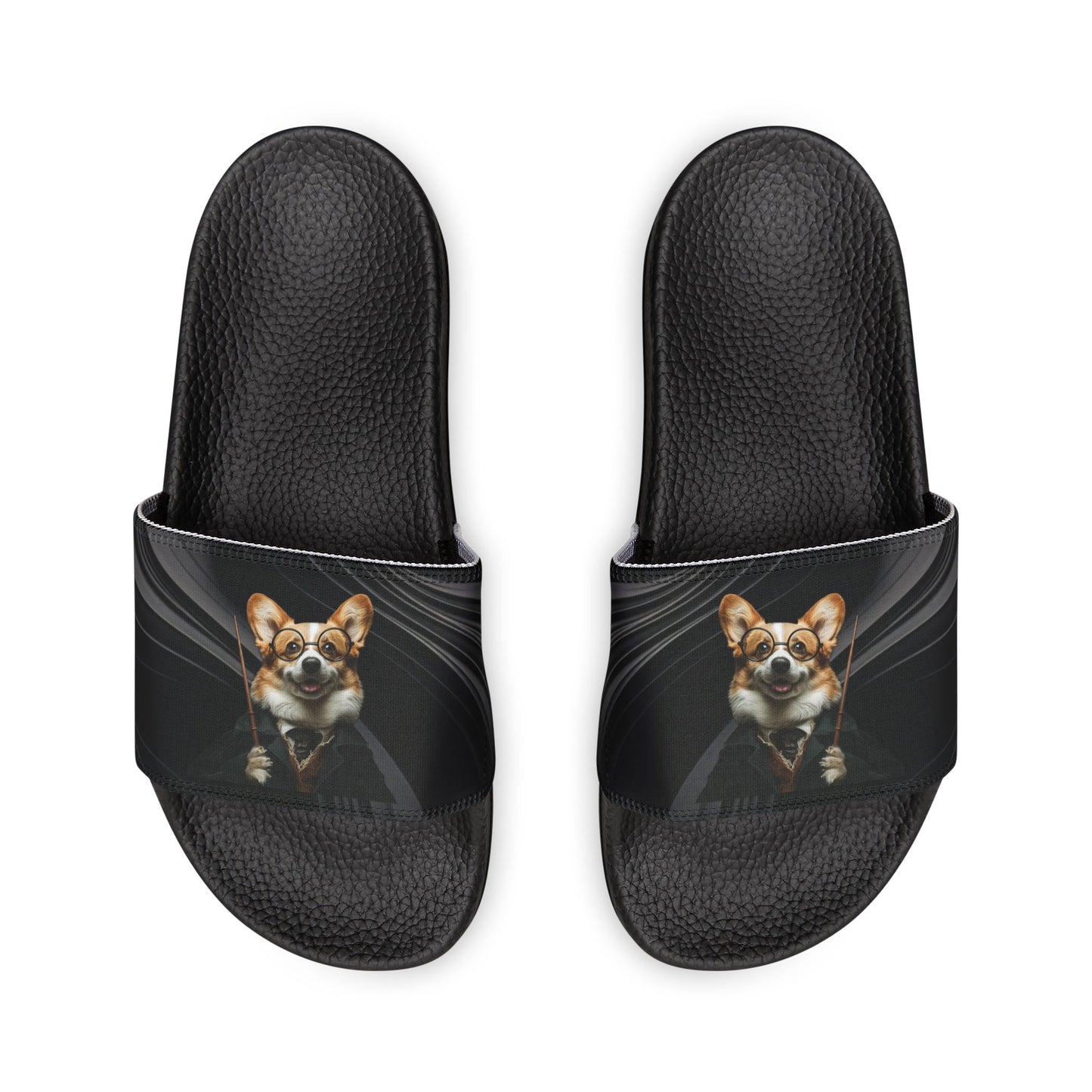 Corgi Potter Magic Wand Women's Casual Black Swirl Slide Sandals - Pool & Beach Slides
