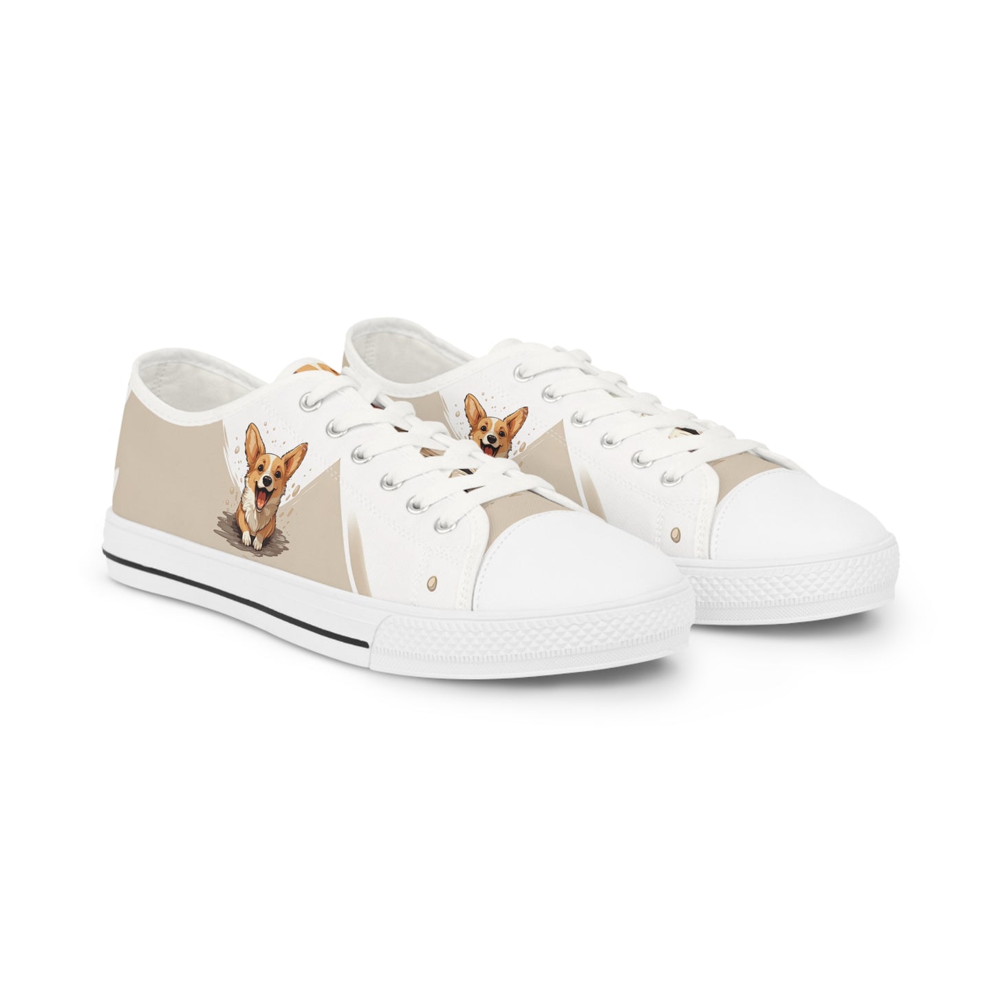 Corgi Cuteness Anime Portrait Men's Low Top Casual Beige Canvas Sneakers