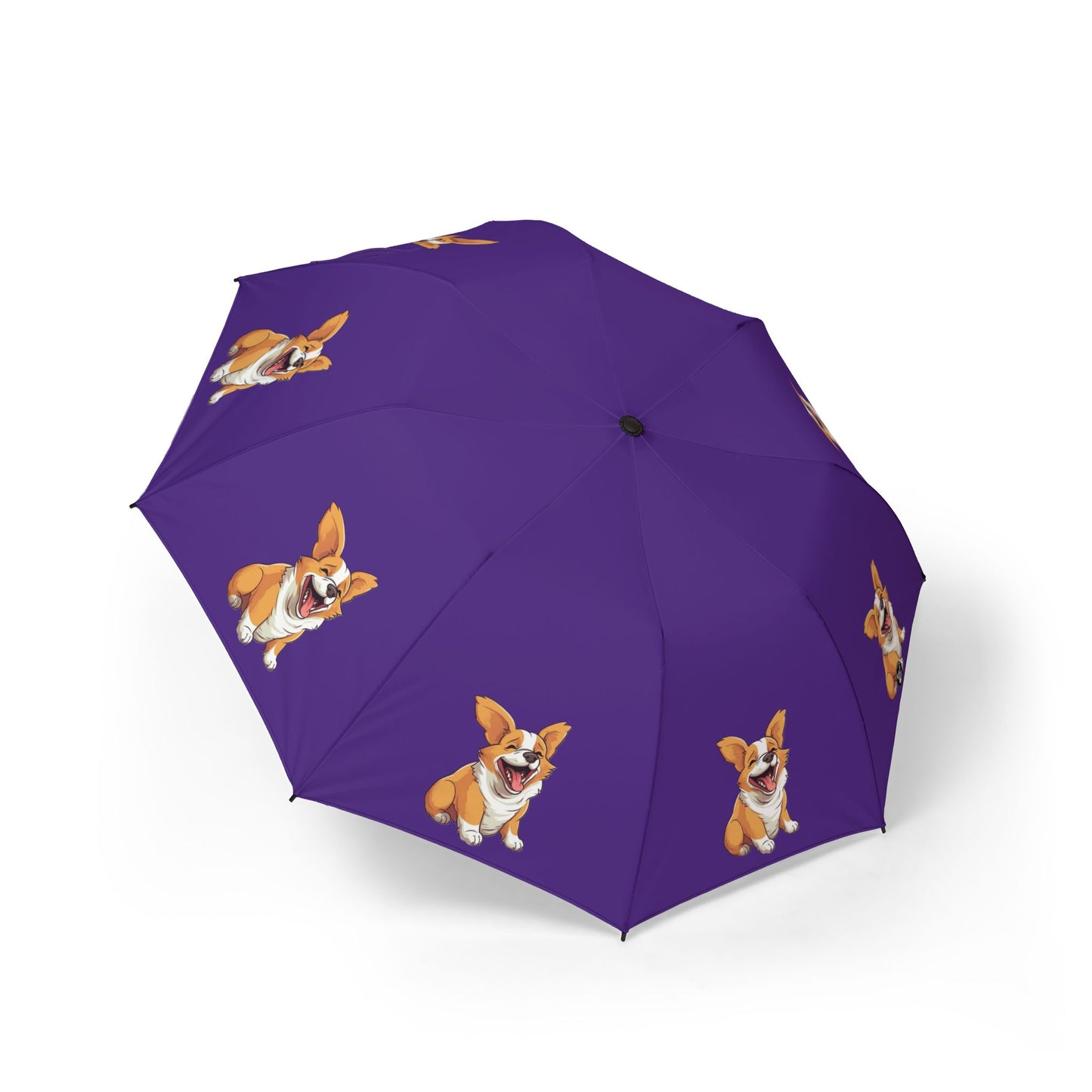 Jolly Jiggling Animated Corgi Foldable Umbrella — Compact Semi‑Automatic Purple Rain Parasol