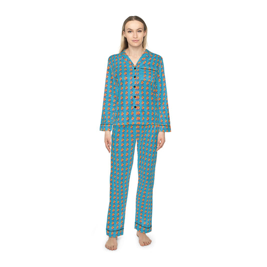 Corgi Butt Artistic Stripes Portrait - Blue Silky Pajamas