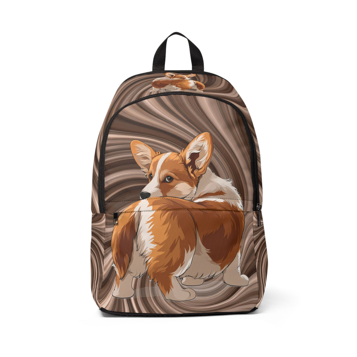Butt What? Talk To The Butt Contemptuous Corgi Backpack — Cool Corgi Swirling Brown Rucksack