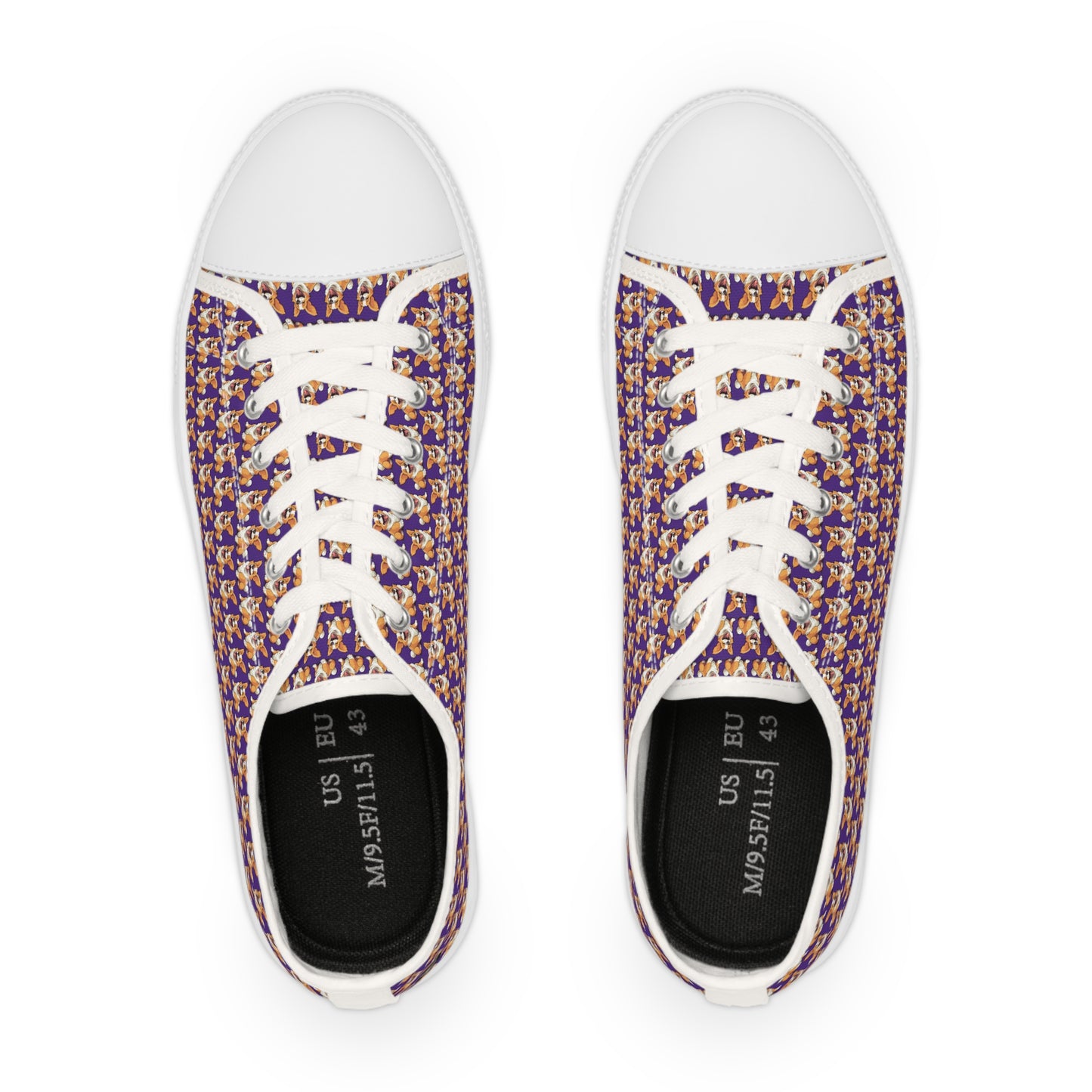 Jolly Jiggling Corgi Purple Houndstooth Style Low Top Men's Casual Patterned Canvas Sneakers
