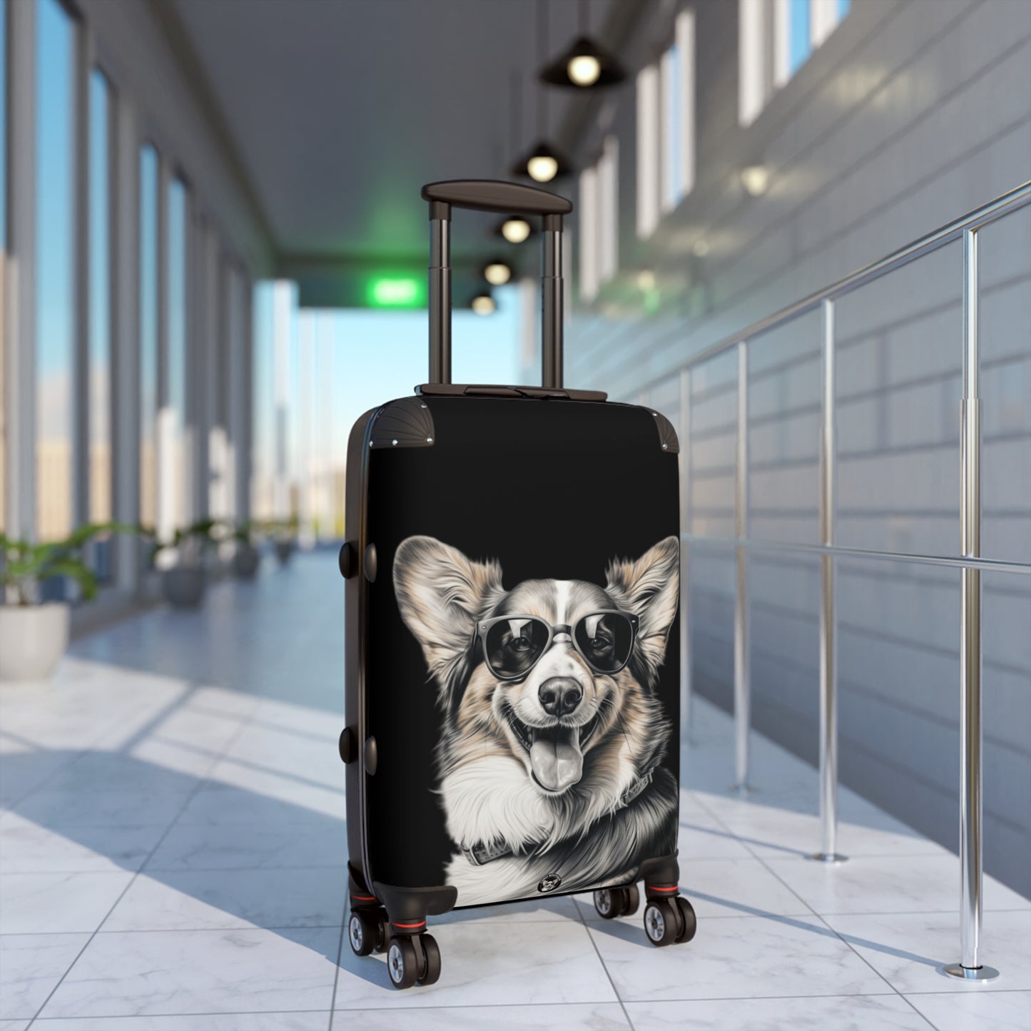 Corgi Cool Artistic Illustration In Shades Suitcases — Corgi Lovers Rolling Luggage