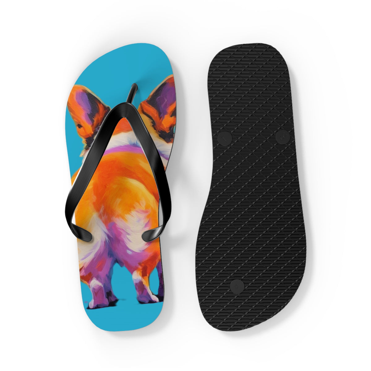 Corgi Butt Artistic Portrait Unisex Flip Flops – Blue Corgi Beach Sandals