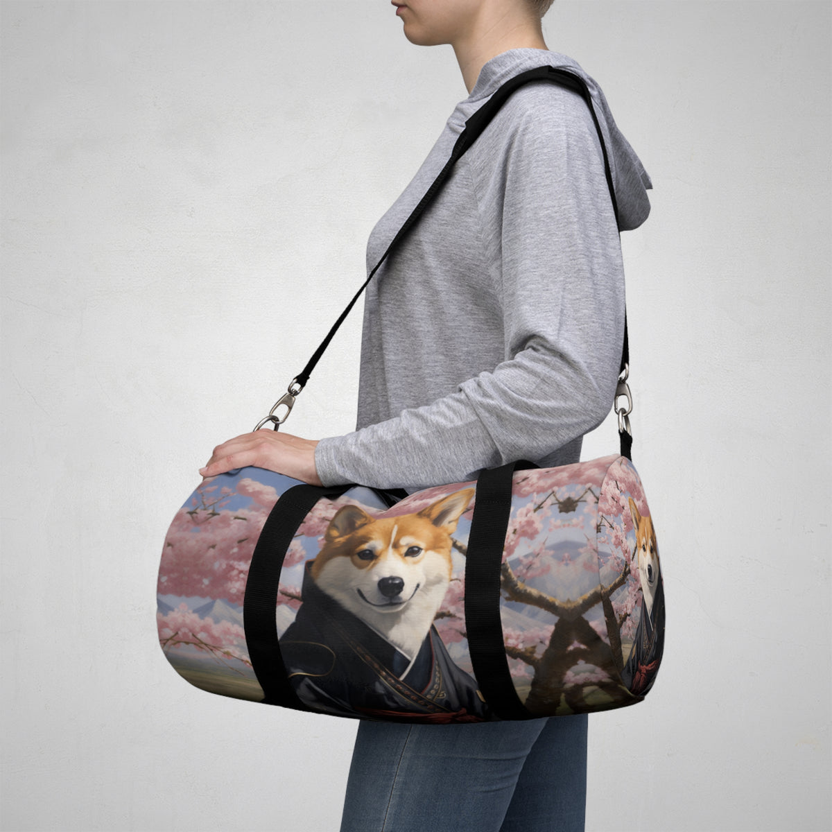 Samurai Corgi Cherry Blossom Duffel Bag - Japanese Theme Travel Gym Bag