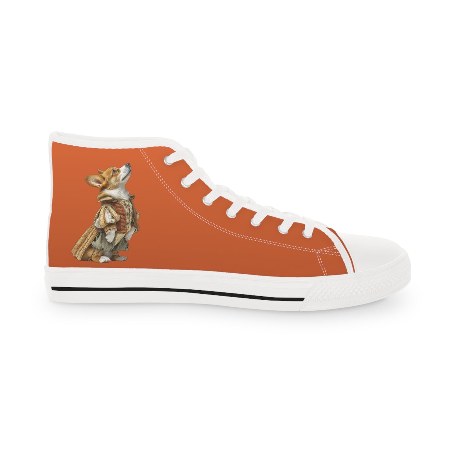 Prince Corgi Burnt Orange Men's High Top Casual Canvas Sneakers with Royal Artwork